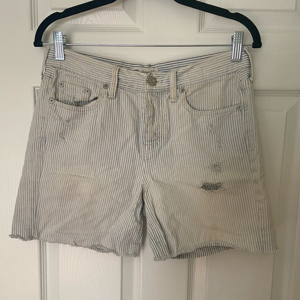 Blue and White Stripe Madewell Cutoff Shorts